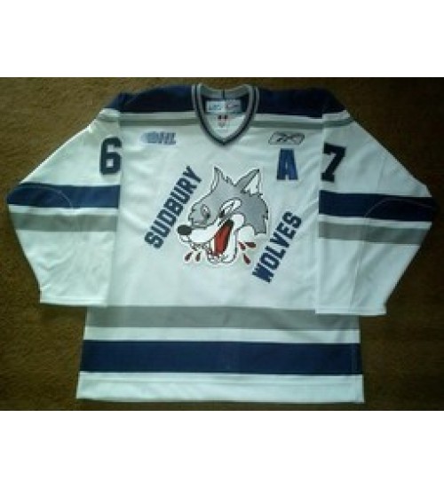 Custom OHL Sudbury Wolves 2005 06 67 Benoit Pouliot Hockey Jersey Home White